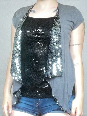 Rue21 Gray Cardigan with Silver Sequin Trim